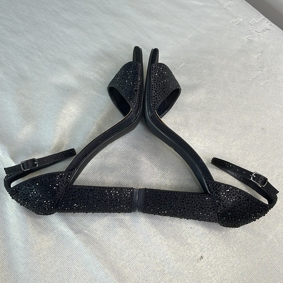 Le Chateau Jewel Studded Elegant Black Heels Open Toe Ankle Strap 39 EU - Picture 8 of 13